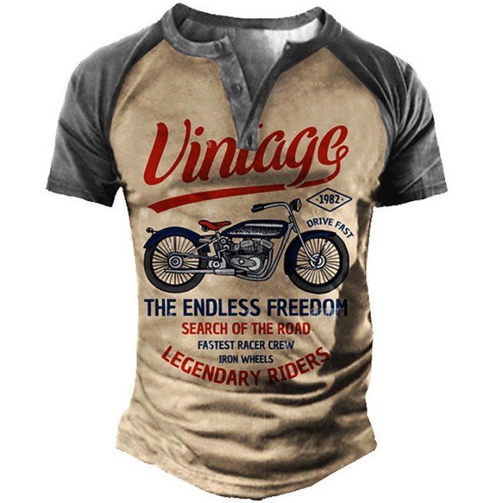 Men's Henley Shirt Tee T shirt Tee 3D Print Graphic Motorcycle Letter