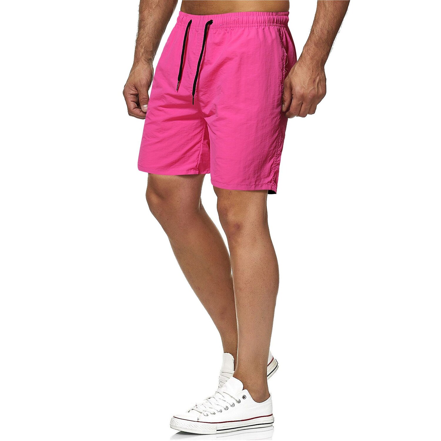 Men's Sport Runing Swimming Pockets Drawstring Breathable Solid Color Shorts 