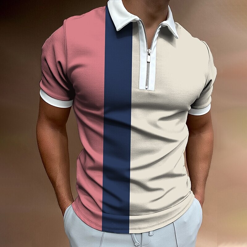 Men's Striped Zip Golf Shirt