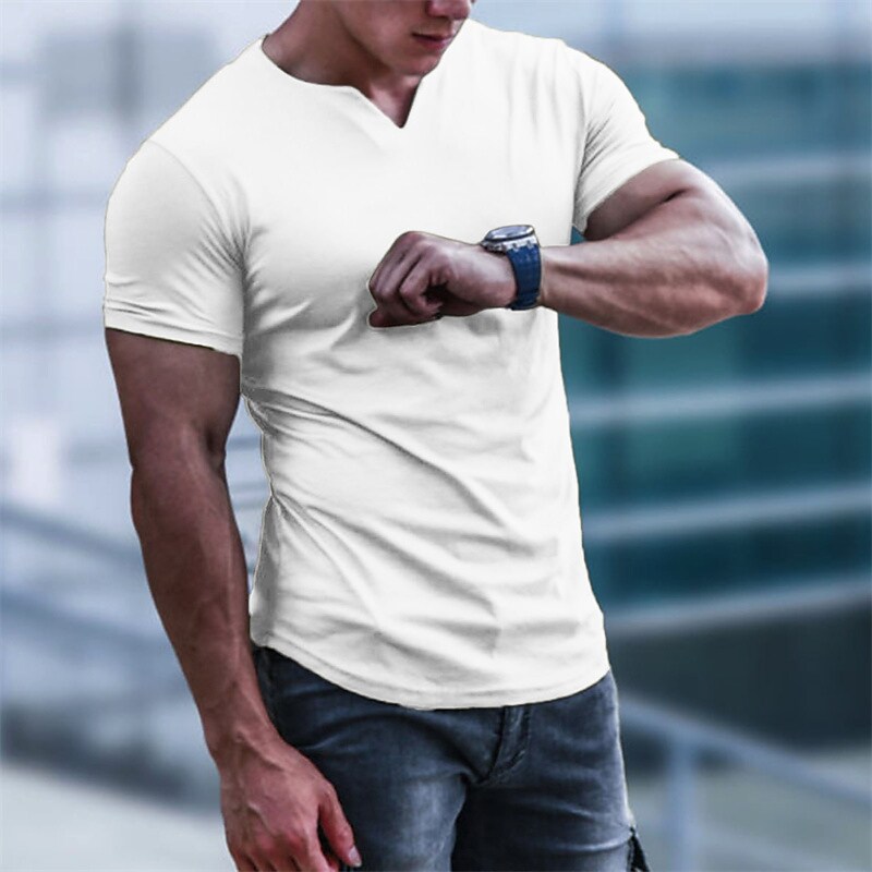 Men's T shirt Tee Solid Color V Neck Street Casual Short Sleeve Tops Basic Fashion Classic Comfortable White Black Army Green / Sports / Summer
