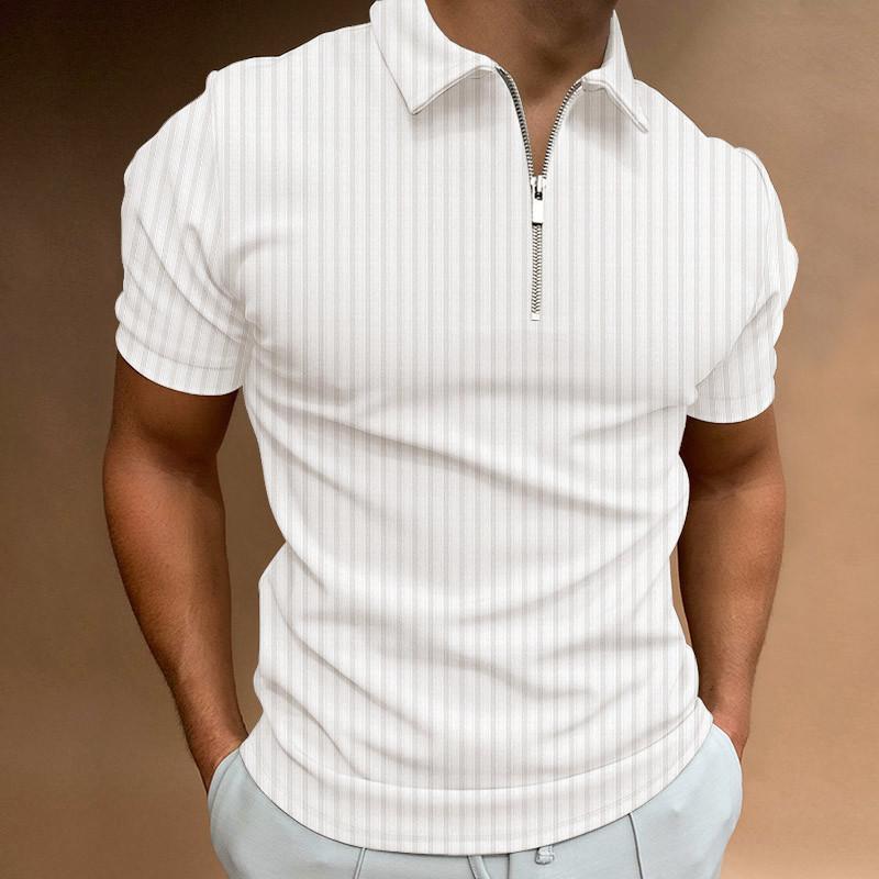 2022 spring/summer men's t-shirt striped zipper short sleeve men's elastic polo shirt top solid color