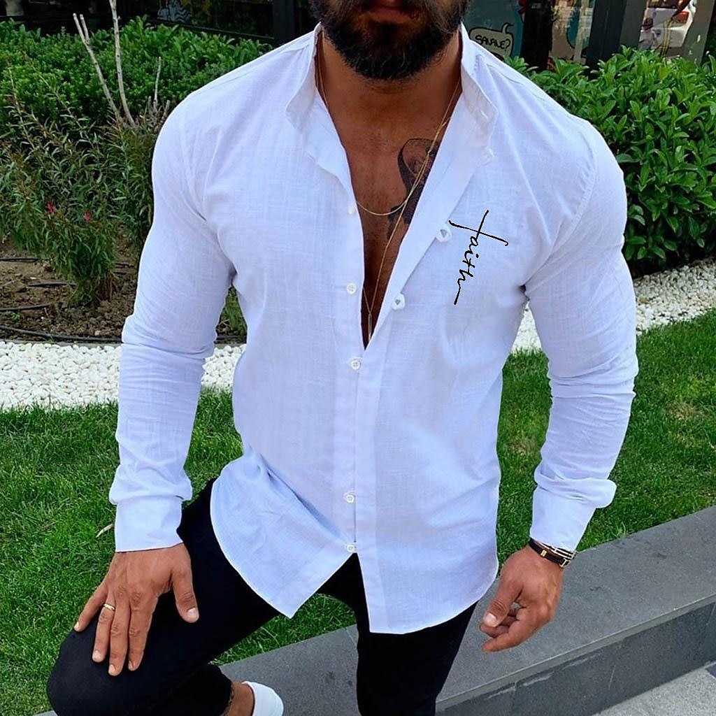 Cotton Linen Solid Color Stand Collar Casual Shirt