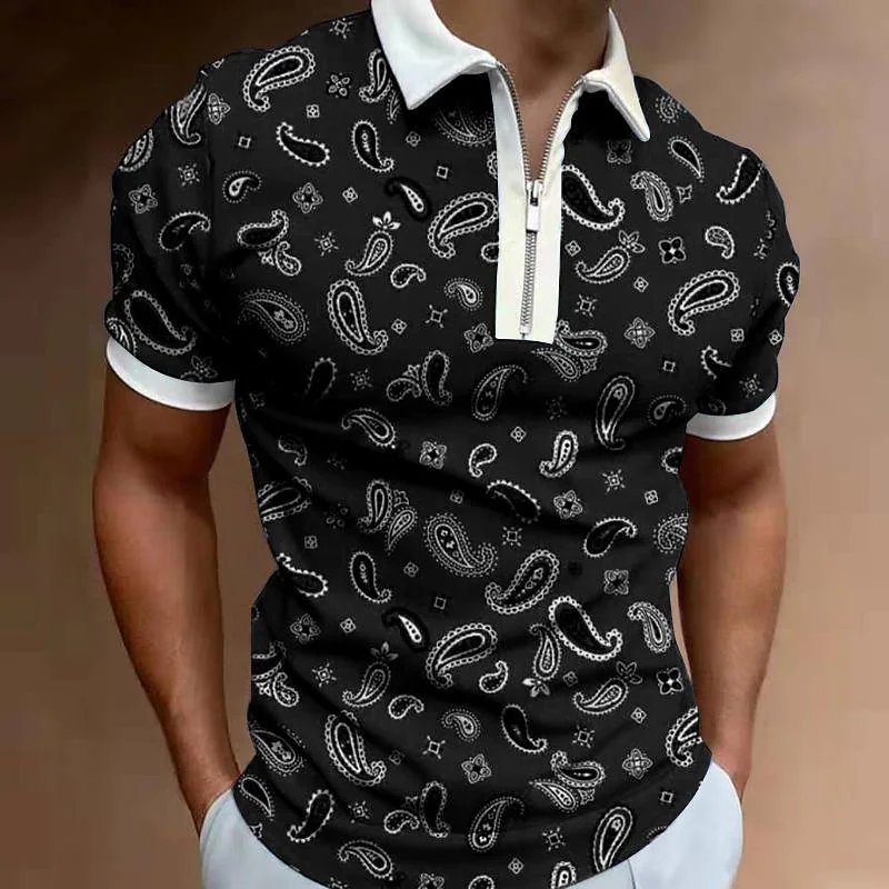 2021 new men's polo shirt zipper lapel shirt short-sleeved t-shirt digital printing men's top european and american cross-border