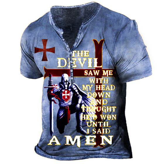 Men's Henley Shirt Tee T shirt Tee 3D Print Graphic Patterned Cross Plus Size Henley Daily Sports Button-Down Print Short Sleeve Tops Designer Basic Casual Big and Tall Brown / Summer / Summer