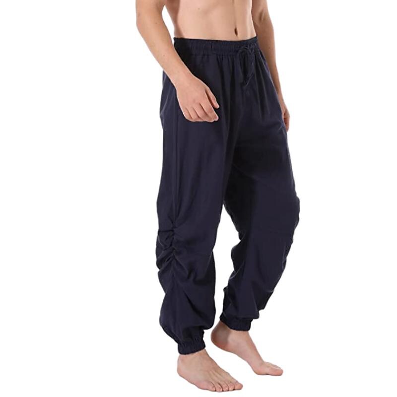 Cotton and linen solid color casual loose lace-up pants