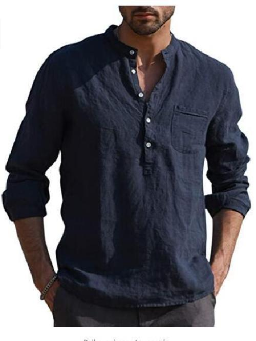 Men's V-Neck Casual Linen Shirt