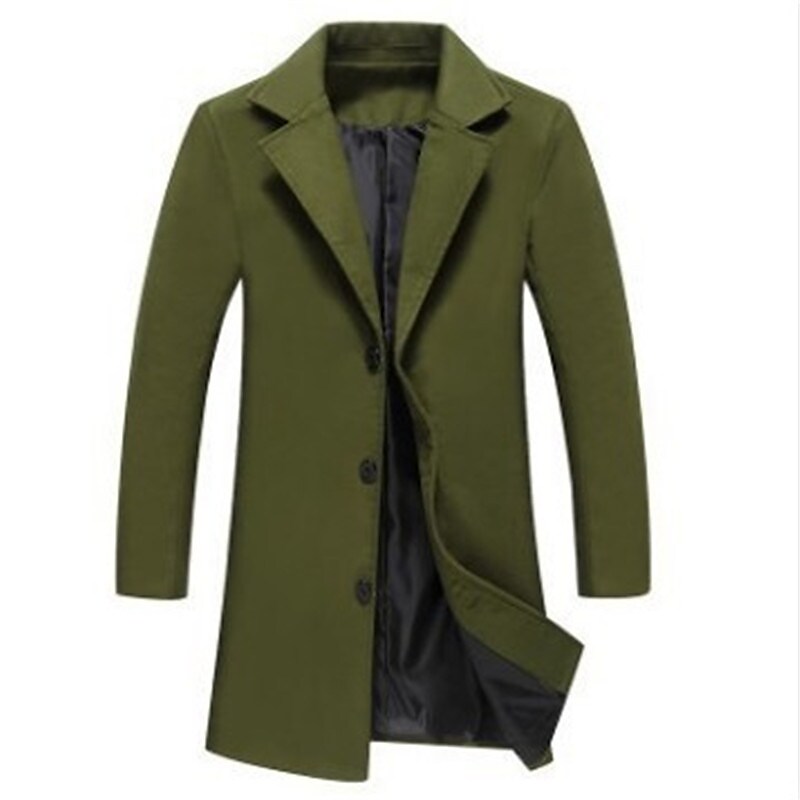 Men's Winter Wool Basic Solid Colored Stand Collar Single Breasted Overcoat