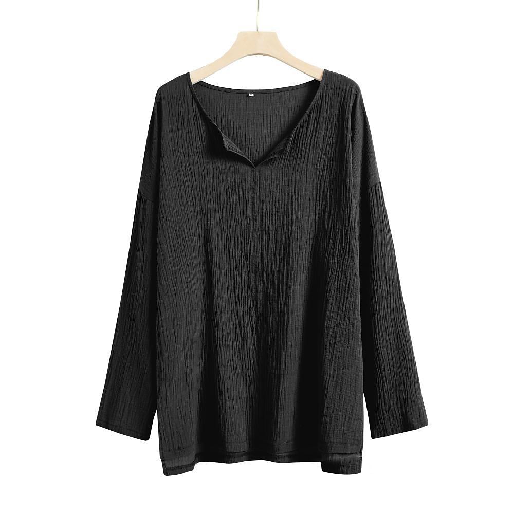 Men's Cotton Linen Solid Color Long Sleeve