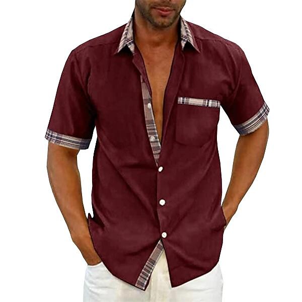 Men's Casual Men's Plaid Shirts Short Sleeves