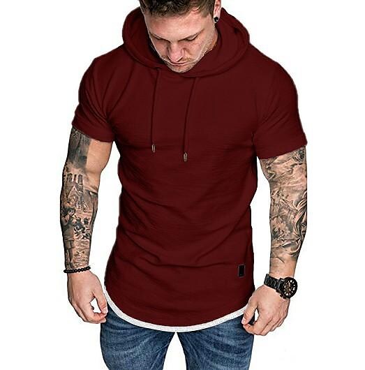 Summer men's casual fashion solid color hooded short sleeve t-shirt