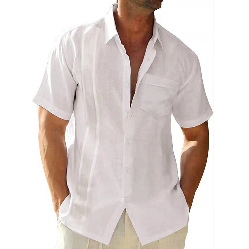 Men's Casual Shirt Solid Colored Turndown Street Casual Button-Down Short Sleeve Tops Casual Fashion Breathable Comfortable White Black Gray Summer Shirts