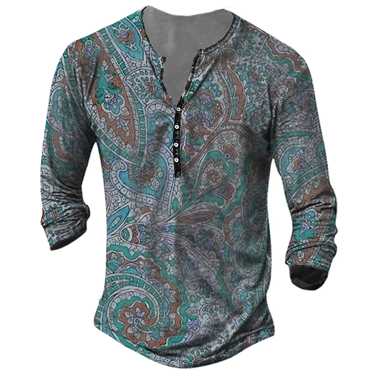 Men's T shirt Tee Henley Shirt Tee Graphic Tribal Henley Blue Yellow Red Long Sleeve 3D Print Plus Size Outdoor Daily Button-Down Print Tops Basic Designer Classic Comfortable / Sports