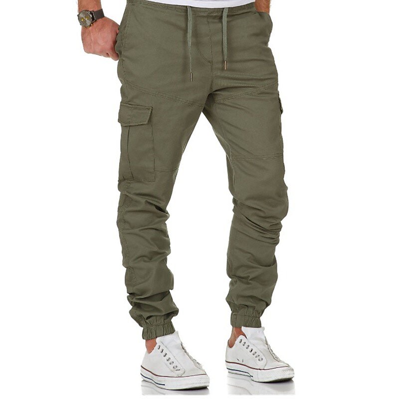 Men's Workout Pants Pocket Drawstring Solid Color Full Length Daily Weekend Stylish Athleisure Green Black Micro-elastic