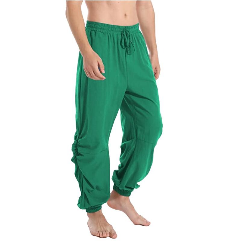Cotton and linen solid color casual loose lace-up pants