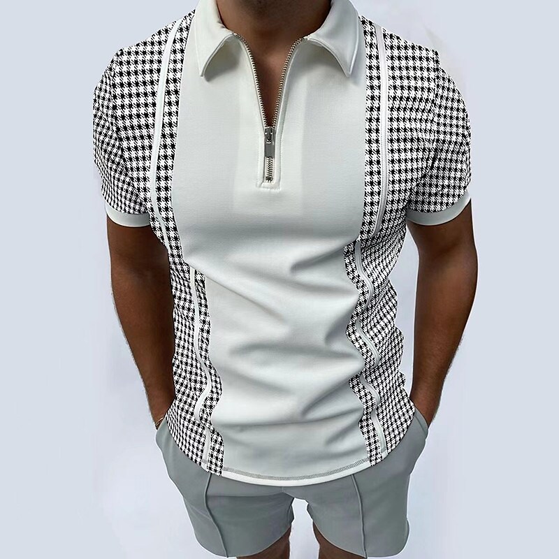 Men's Golf Shirt Striped Turndown Going out golf shirts Short Sleeve Tops Designer Punk & Gothic Sports Black Blue Light gray
