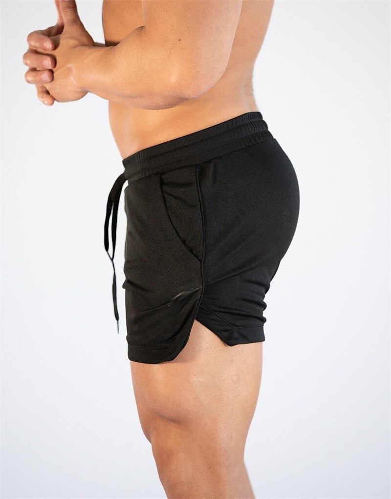 Men's Drawstring  Beach Gym Micro-elastic Solid Colored Sporty  Shorts 