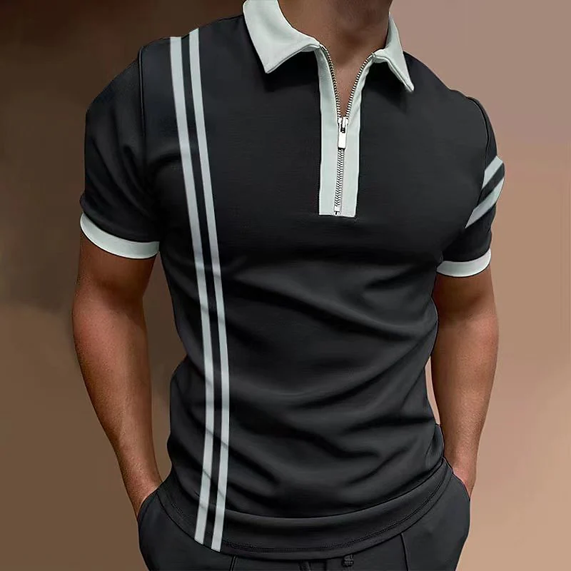 Men's Golf Shirt Striped Turndown Going out golf shirts Short Sleeve Tops Designer Punk & Gothic Sports Wine Black / Red Black / White