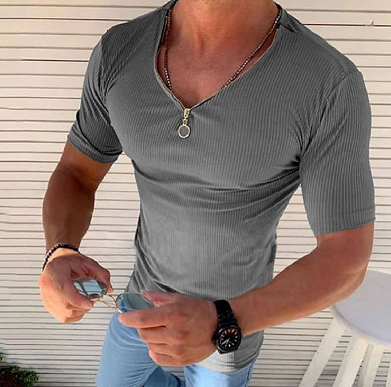 Men's T shirt Tee Solid Color V Neck Casual Work Tops Cool Muscle Green Black Light gray