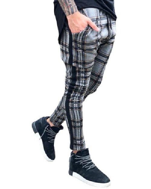 amazon cross-border new men's trousers european and american foreign trade plaid printing small foot casual pants men's spot