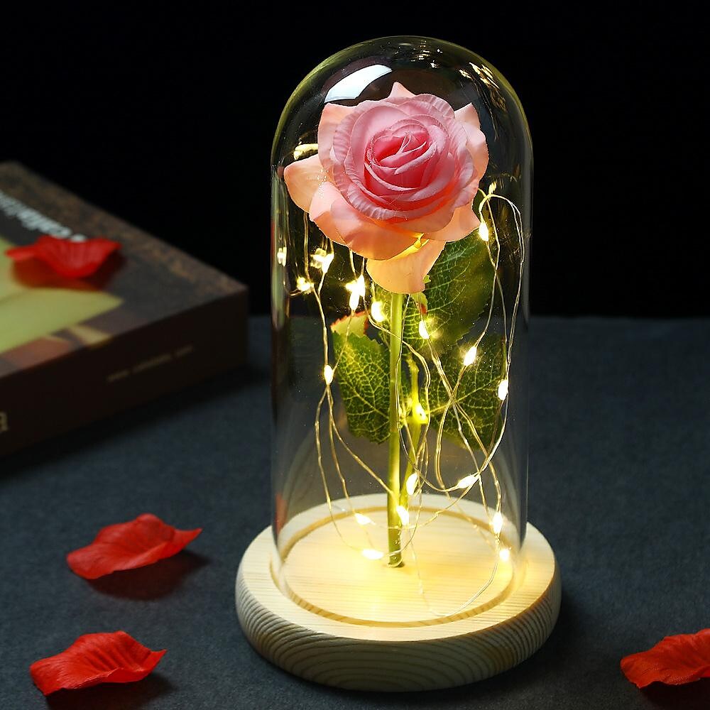 beauty and the beast glass shade rose lamp simulation rose led lamp mother's day decoration valentine's day gift