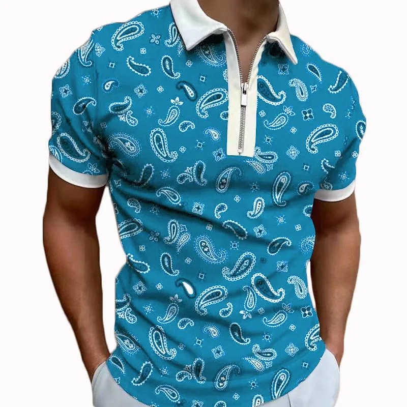 2021 new men's polo shirt zipper lapel shirt short-sleeved t-shirt digital printing men's top european and american cross-border