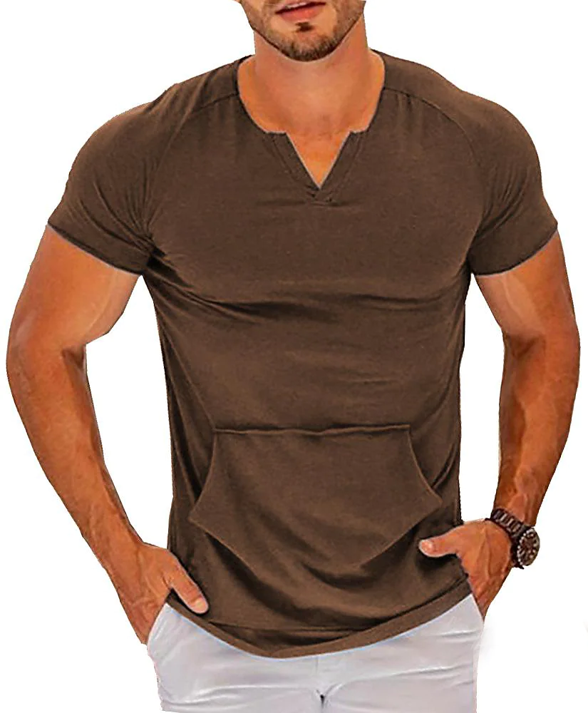 Men's short-sleeved v-neck solid color slim fashion casual t-shirt top
