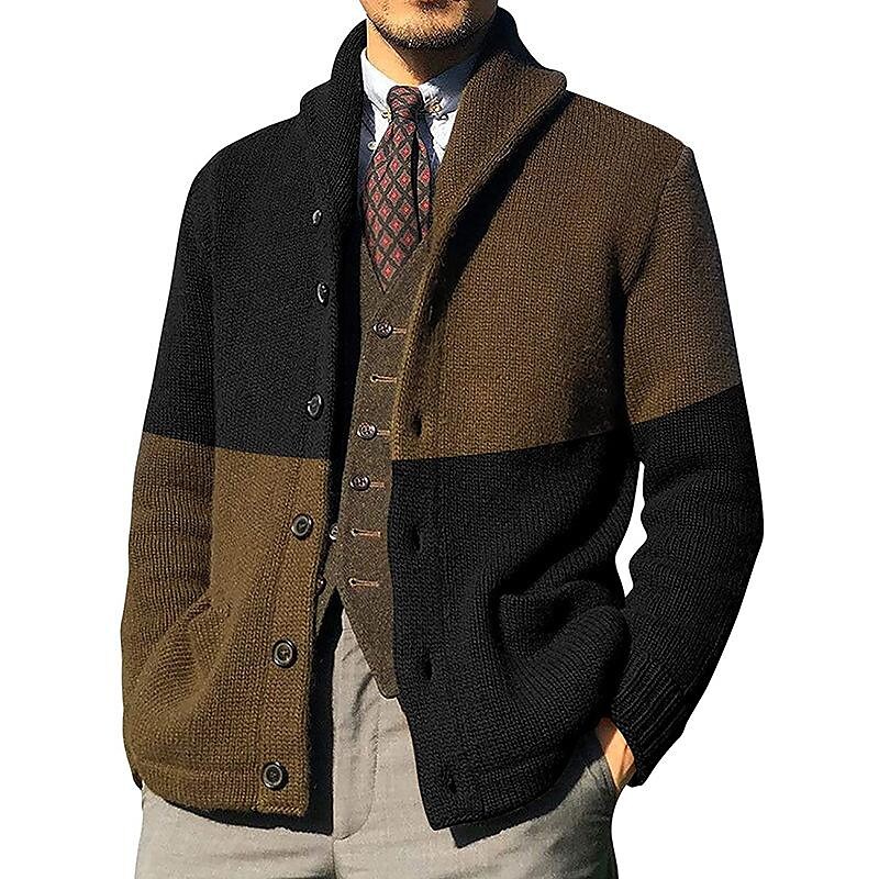 Men sweater cardigan color-blocking button long-sleeved knitted jacket european and american foreign trade sweater cardigan men