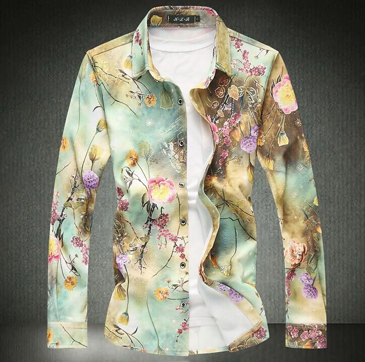 Men's shirt floral print long sleeves