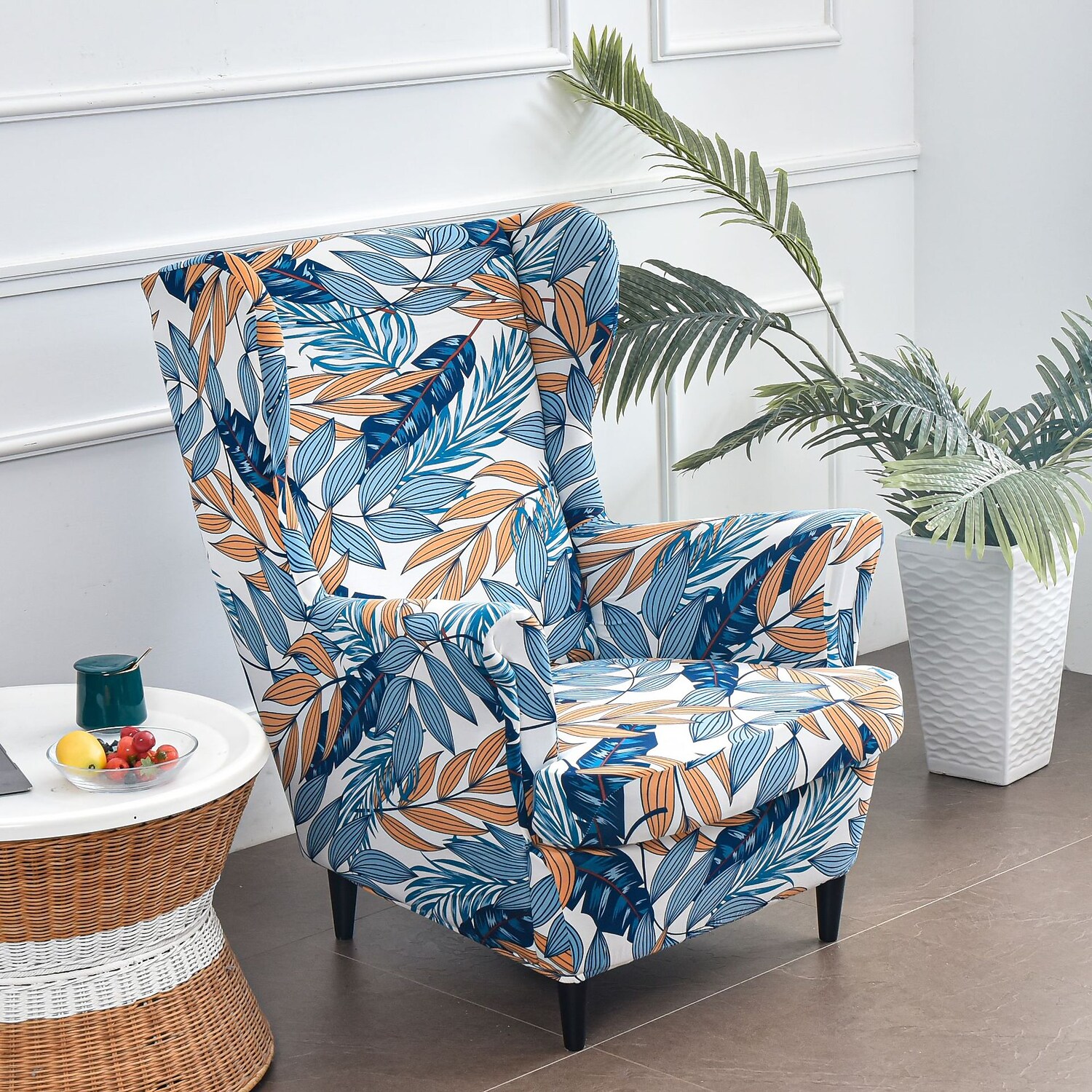 Wing Chair Slipcovers Spandex Stretch Sofa Covers Wingback Armchair Covers with Seat Pad Cushion Cover Arms Printing Pattern Fabric Furniture Protector for Living Room Wingback Chair #8835465