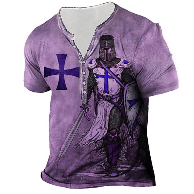 Men's Henley Shirt Tee T shirt Tee 3D Print Graphic Patterned Cross Plus Size Henley Daily Sports Button-Down Print Short Sleeve Tops Designer Basic Casual Big and Tall Brown / Summer / Summer