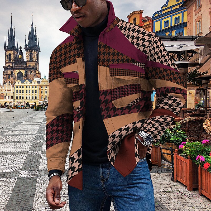 Men's Diamond 3D Digital Print Loose Jacket