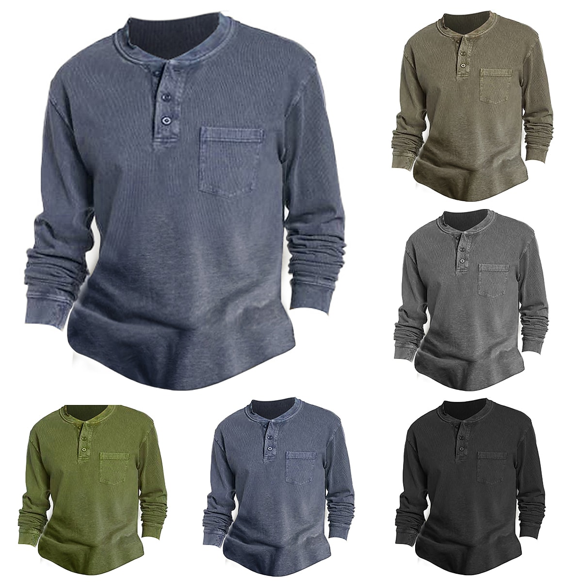 Men's Henley Shirt T shirt Tee Solid Color Crew Neck Green Black Army Green Navy Blue Gray Street Daily Long Sleeve Button-Down Clothing Apparel Fashion Designer Casual Comfortable / Sports
