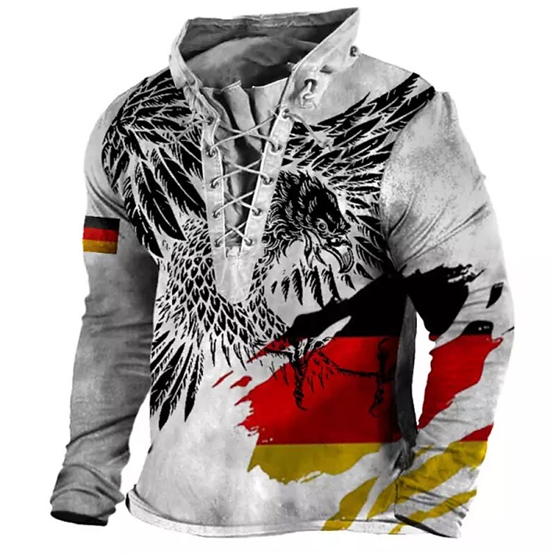 Men's Unisex Pullover Hoodie Sweatshirt Pullover Graphic Prints Eagle National Flag Lace up Print Casual Daily Sports 3D Print Streetwear Designer Casual Hoodies Sweatshirts  Gray