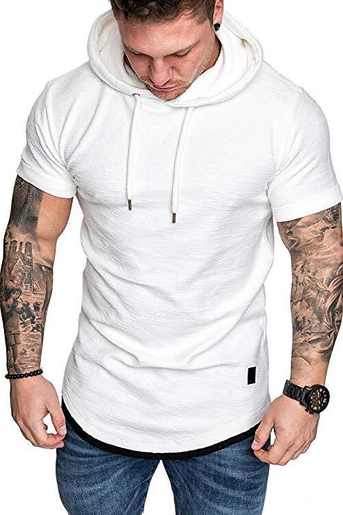Summer men's casual fashion solid color hooded short sleeve t-shirt