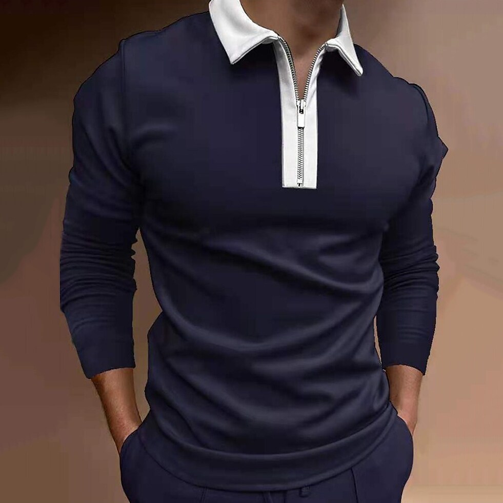 Men's classic color block zipper shirt