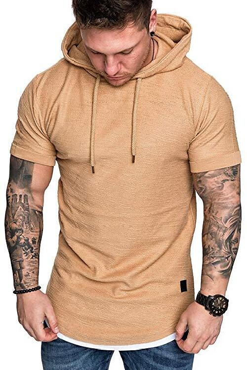 Summer men's casual fashion solid color hooded short sleeve t-shirt