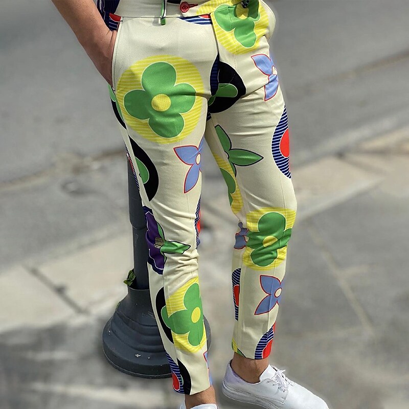 Men's Chinos   Pocket Straight Leg Print Color Block Lattice Graphic Prints  Jogger Pants