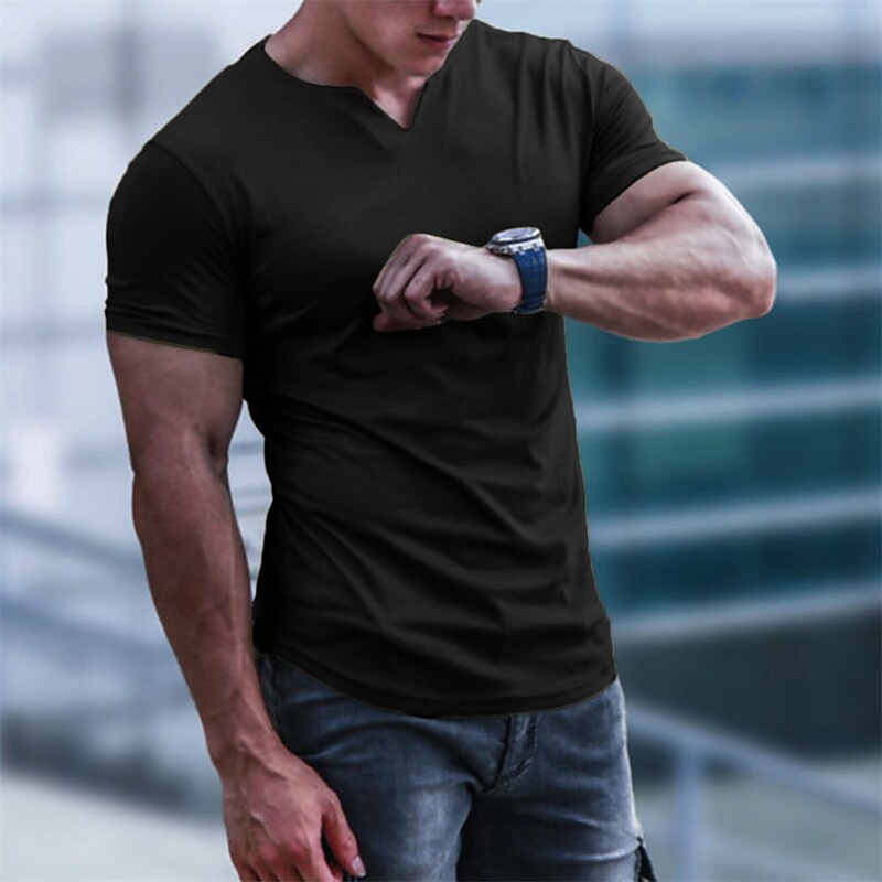 Men's T shirt Tee Solid Color V Neck Street Casual Short Sleeve Tops Basic Fashion Classic Comfortable White Black Army Green / Sports / Summer