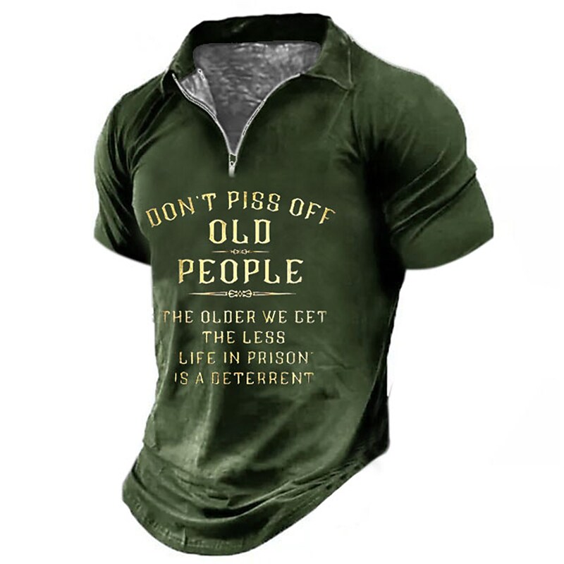 Men's Zip  Letter Graphic Prints Turndown Short Sleeves  Polo Shirt