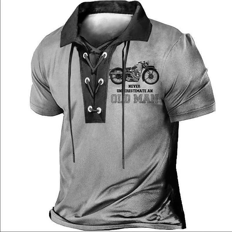Men's Polo Shirt Golf Shirt Letter Graphic Prints Vintage Motorcycle Turndown Blue Green Khaki Gray Outdoor Street Short Sleeve Drawstring Print Clothing Apparel Sports Fashion Streetwear Designer