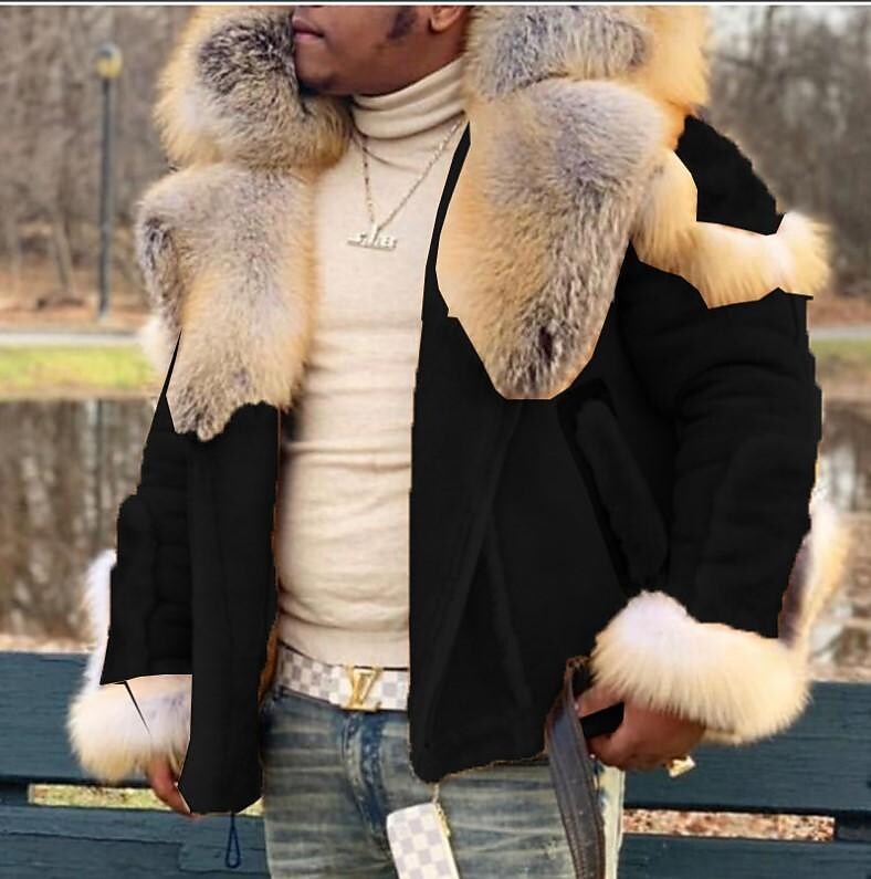 Men's Faux Fur Long Sleeve Jacket