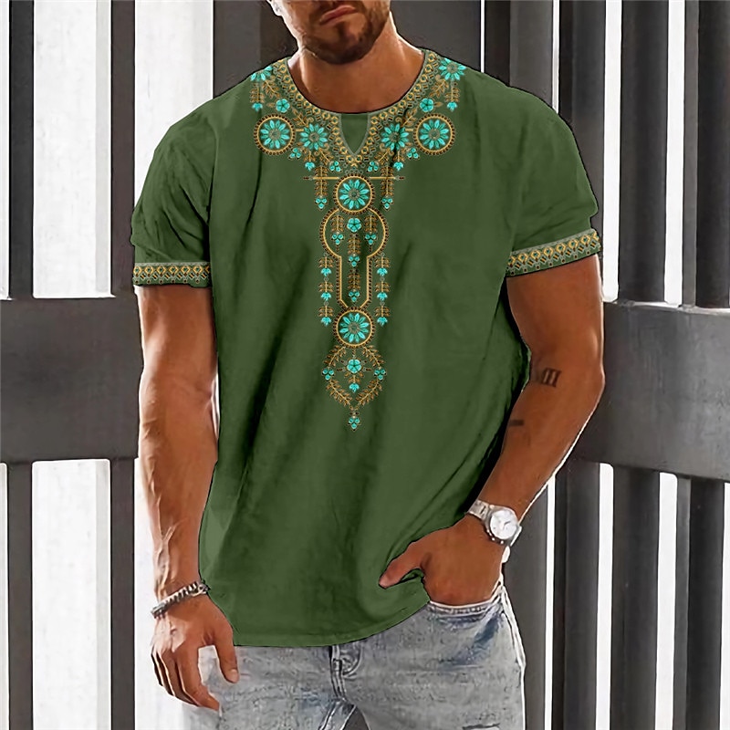 Men's Graphic Flower Crew Neck 3D Print  Short Sleeve  Vintage T-shirt