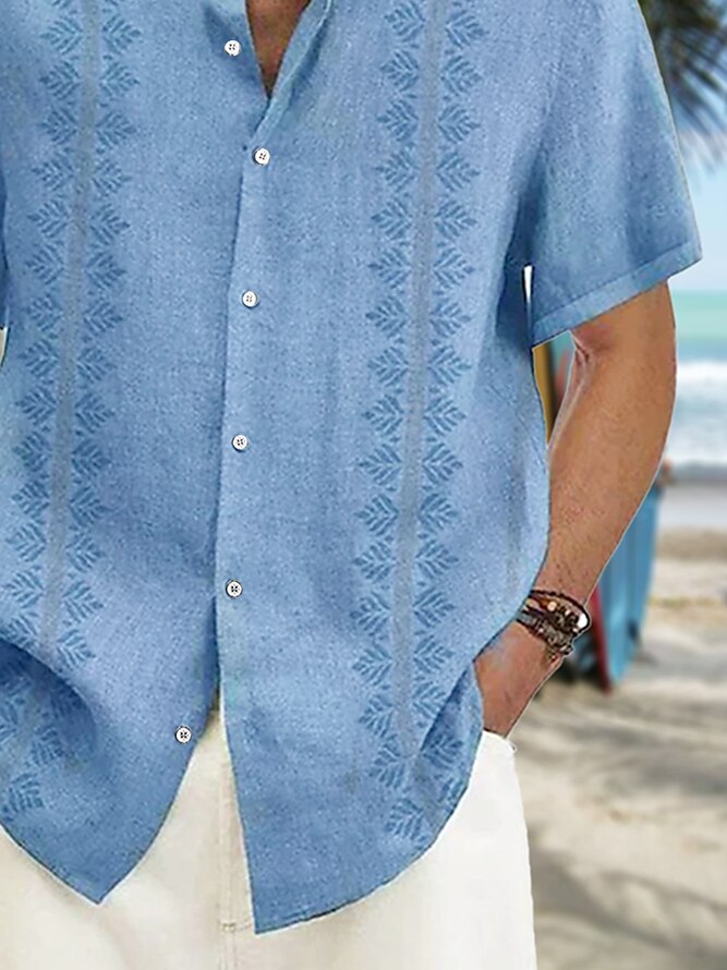 Men's Outdoor Beach Hawaiian Holiday Breathable Comfortable Light Plain Lapel Short Sleeve Shirt