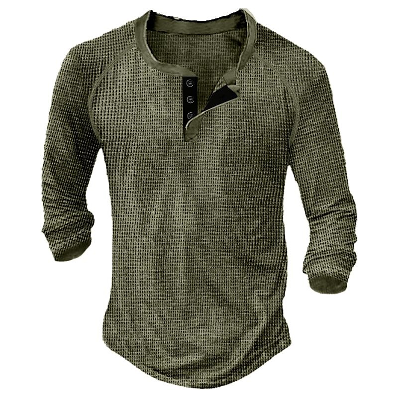 Men's Plain  Basic Long Sleeve Henley Shirt