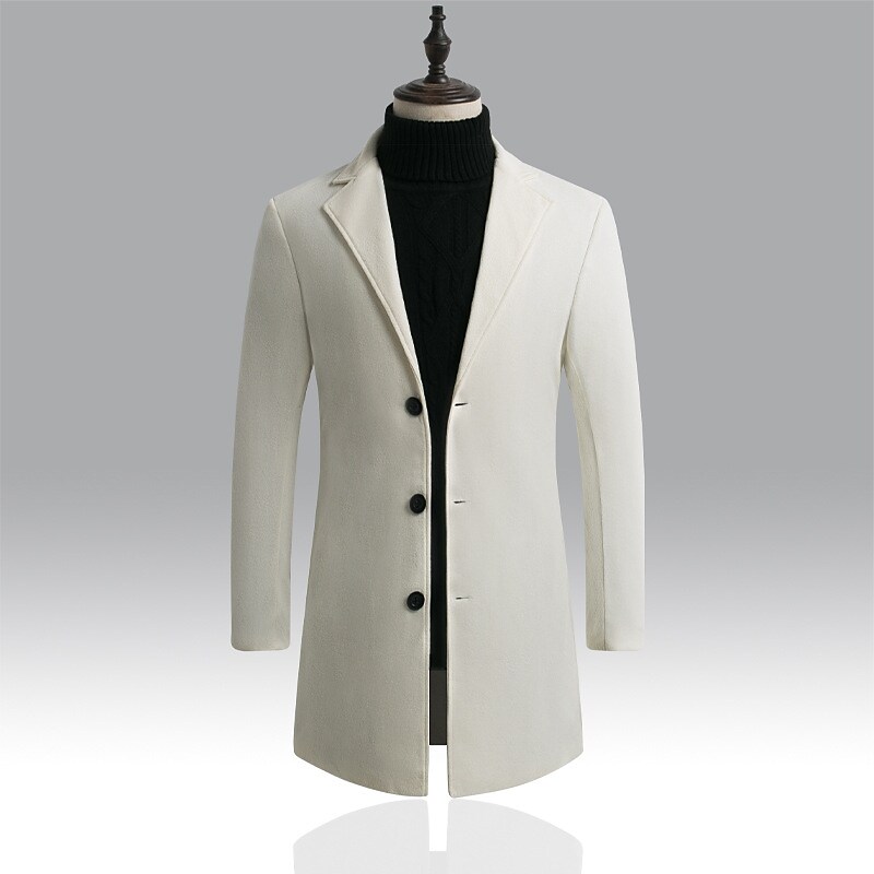 Men's Winter Wool Basic Solid Colored Stand Collar Single Breasted Overcoat