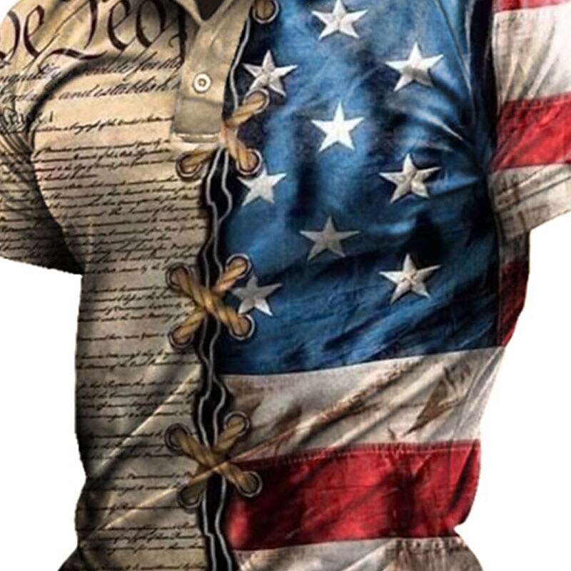 Men's National Flag Turndown  Button-Down Short Sleeve Polo Shirt