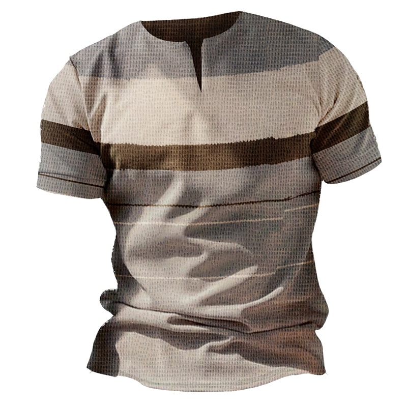 Men's Graphic Stripe V Neck  Short Sleeve Basic  Waffle T-Shirt