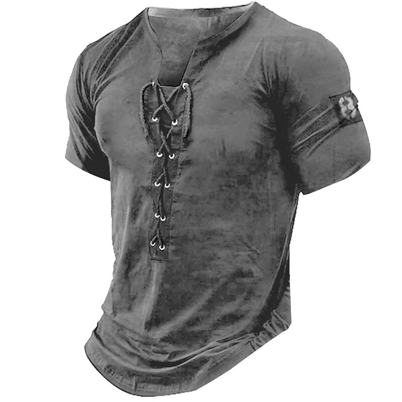 Men's Graphic Number 3D Print  Lace up Short Sleeve Henley Shirt 