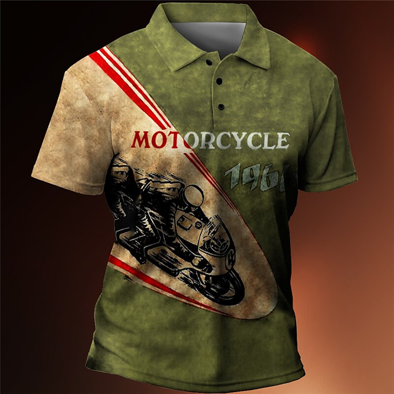 Men's Outdoor Vintage Sport Street Comfortable Wear Resistant Breathable Letter Print Lapel Short Sleeve Polo Shirt