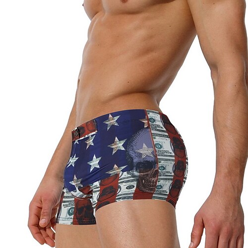 Men's Swimming Sport Quick Dry Breathable Stretch Button Pattern Print Swimming Trunks